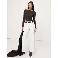 BANANA REPUBLIC - Polera Mujer Ribbed Boatneck Café