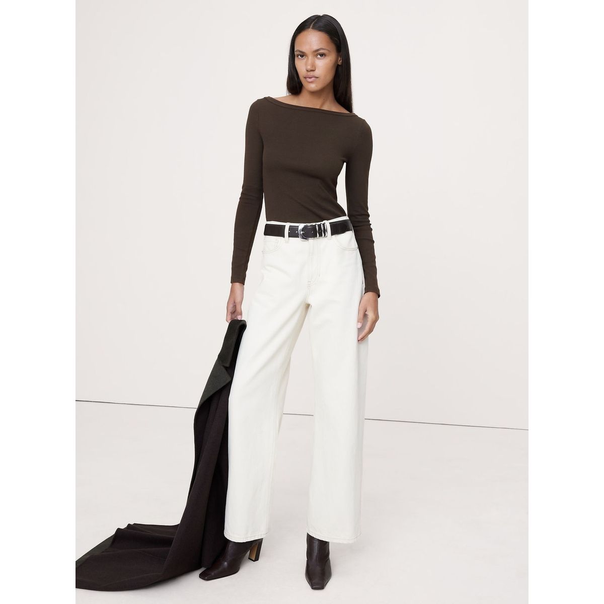 BANANA REPUBLIC - Polera Mujer Banana Republic Ribbed Boatneck Café