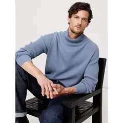 BANANA REPUBLIC - Sweater Hombre Algodón Thermal Turtleneck Gris