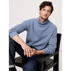 BANANA REPUBLIC - Sweater Hombre Algodón Thermal Turtleneck Gris
