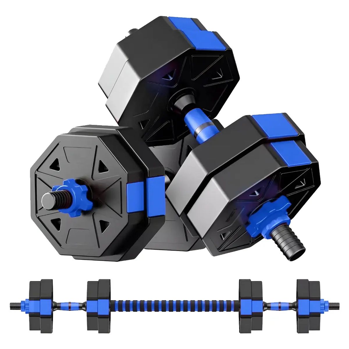 GENERICO - Set Mancuernas Y Barra Armable 20kg Pesas Ajustables Fitness Color Negro