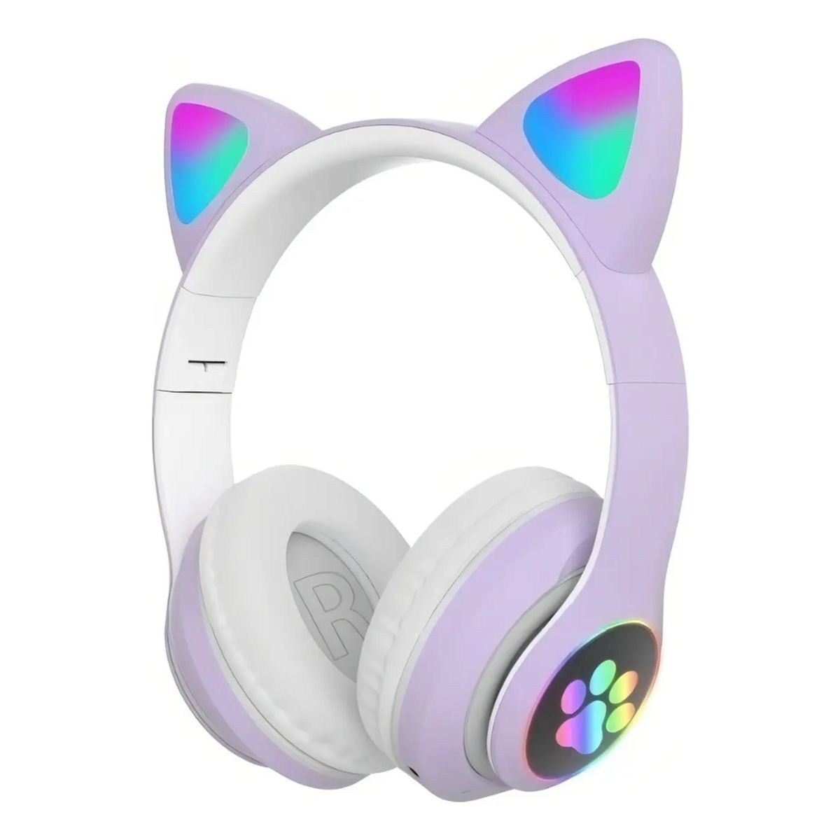 GENERICO - Audífonos Orejas de Gato Luces Led, Bluetooth y Micrófono Color Lila Pastel