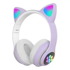 GENERICO - Audífonos Orejas de Gato Luces Led, Bluetooth y Micrófono Color Lila Pastel