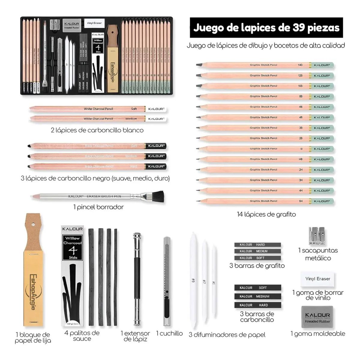 GENERICO - Set De Dibujo Artistico De 39 Piezas Dibujo Profesional