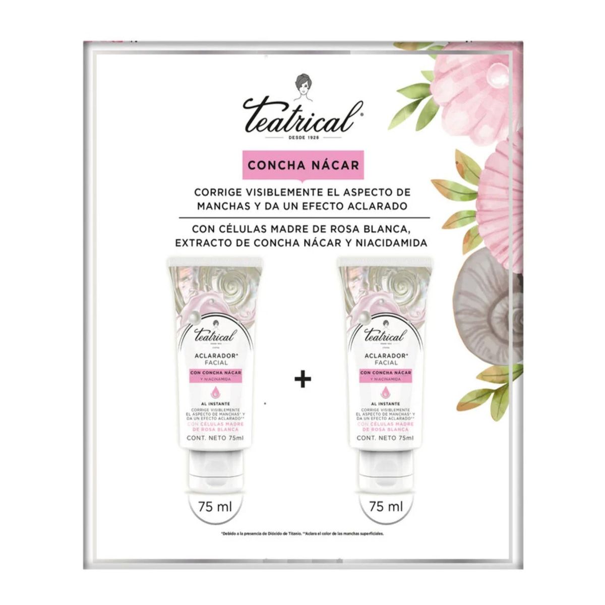 TEATRICAL - Pack Teatrical Aclarador Facial Concha Nacar 75 ML x2