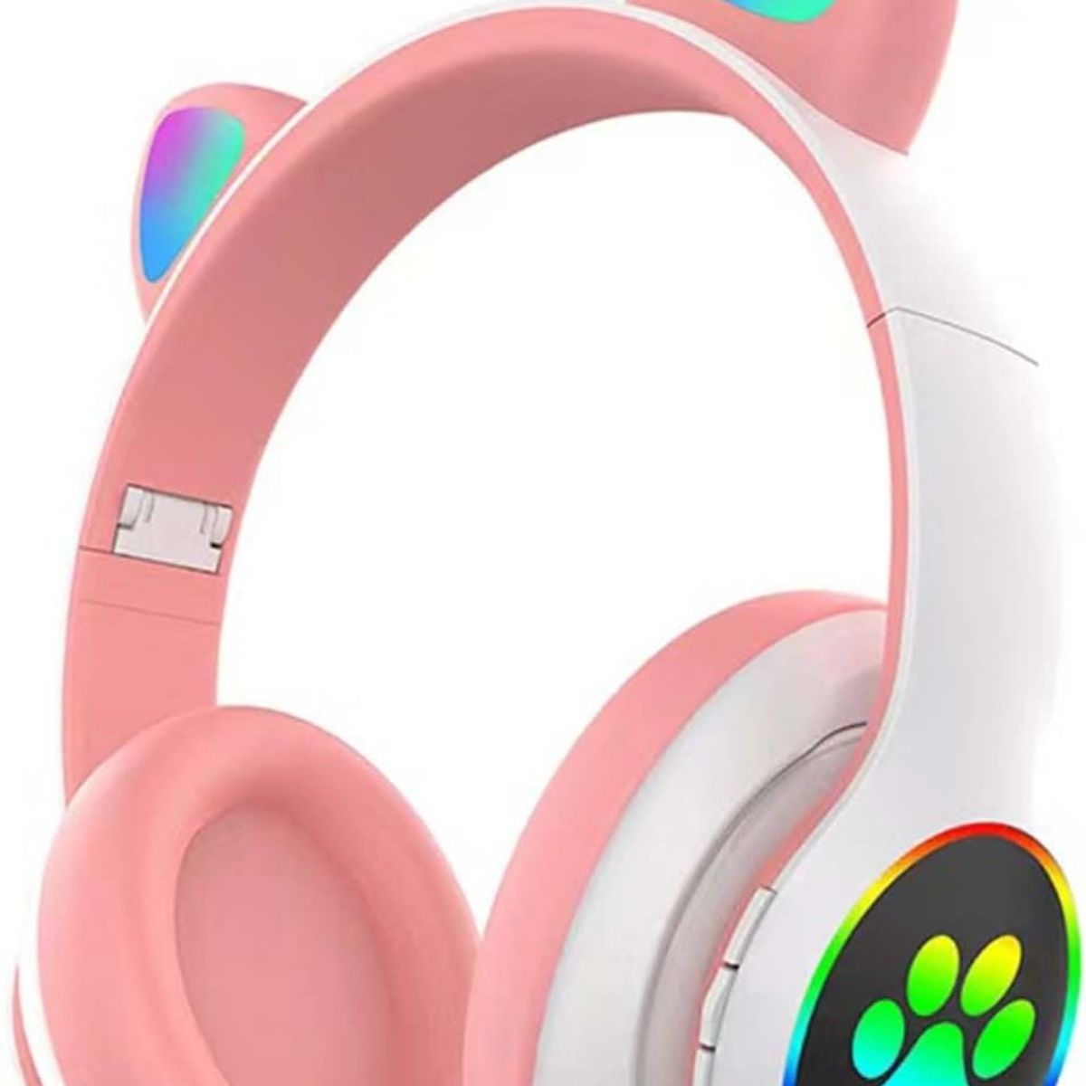 GENERICO - Audífonos Orejas de Gato Luces Led, Bluetooth y Micrófono Color Rosa Pastel
