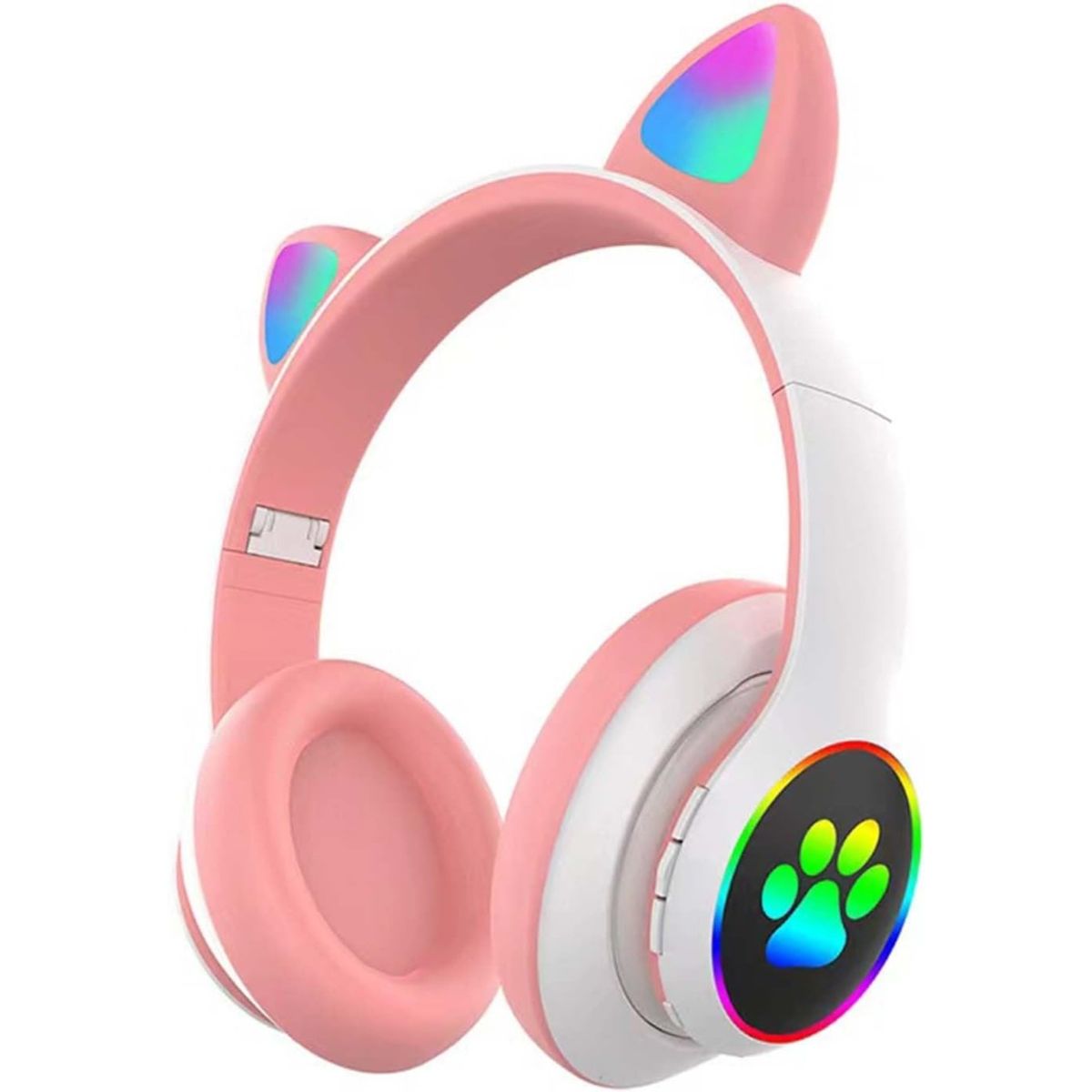 GENERICO - Audífonos Orejas de Gato Luces Led, Bluetooth y Micrófono Color Rosa Pastel