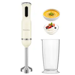 THORBEN - Minipimer Batidora Inmersion Retro Style Hand Mixer Crema 450w + Vaso