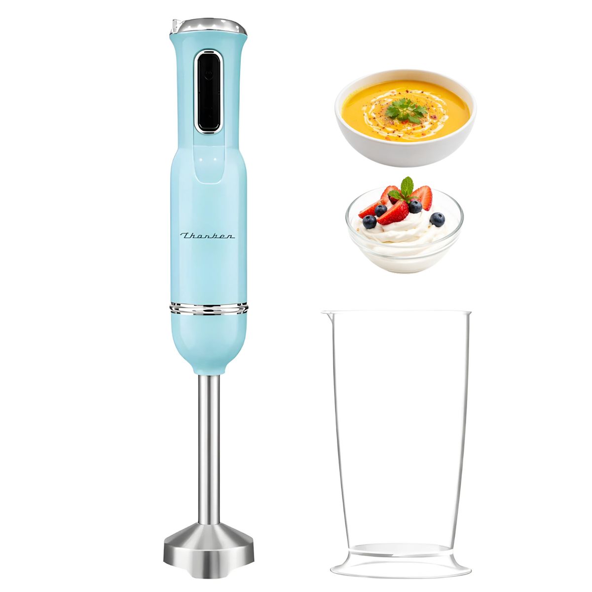Minipimer Batidora Inmersion Thorben Retro Style Hand Mixer Celeste 450w + Vaso, marca THORBEN - Foto Principal