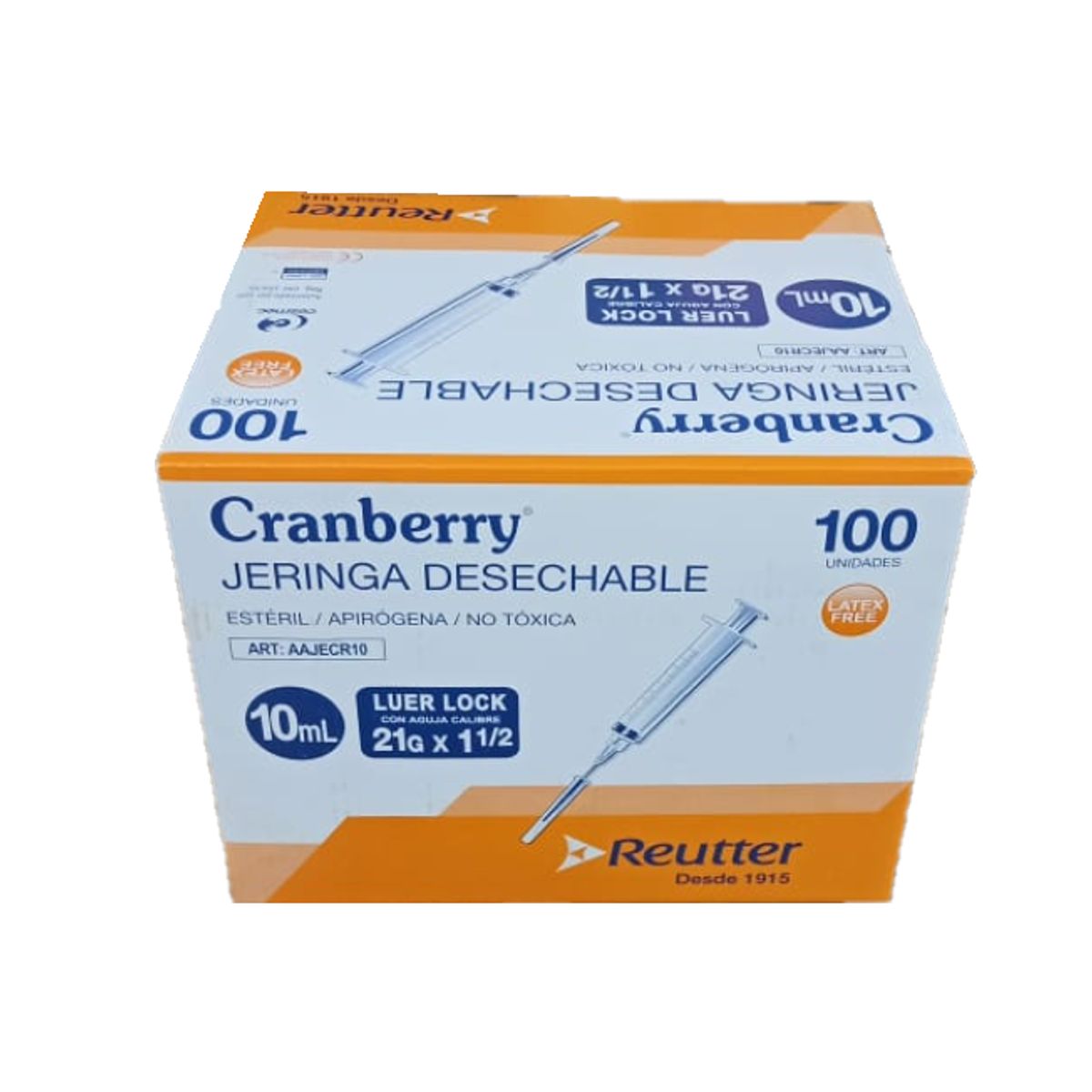 CRANBERRY - Jeringa 5mL con aguja 21G x 1 12 luer lock Cranberry caja 100 unidades