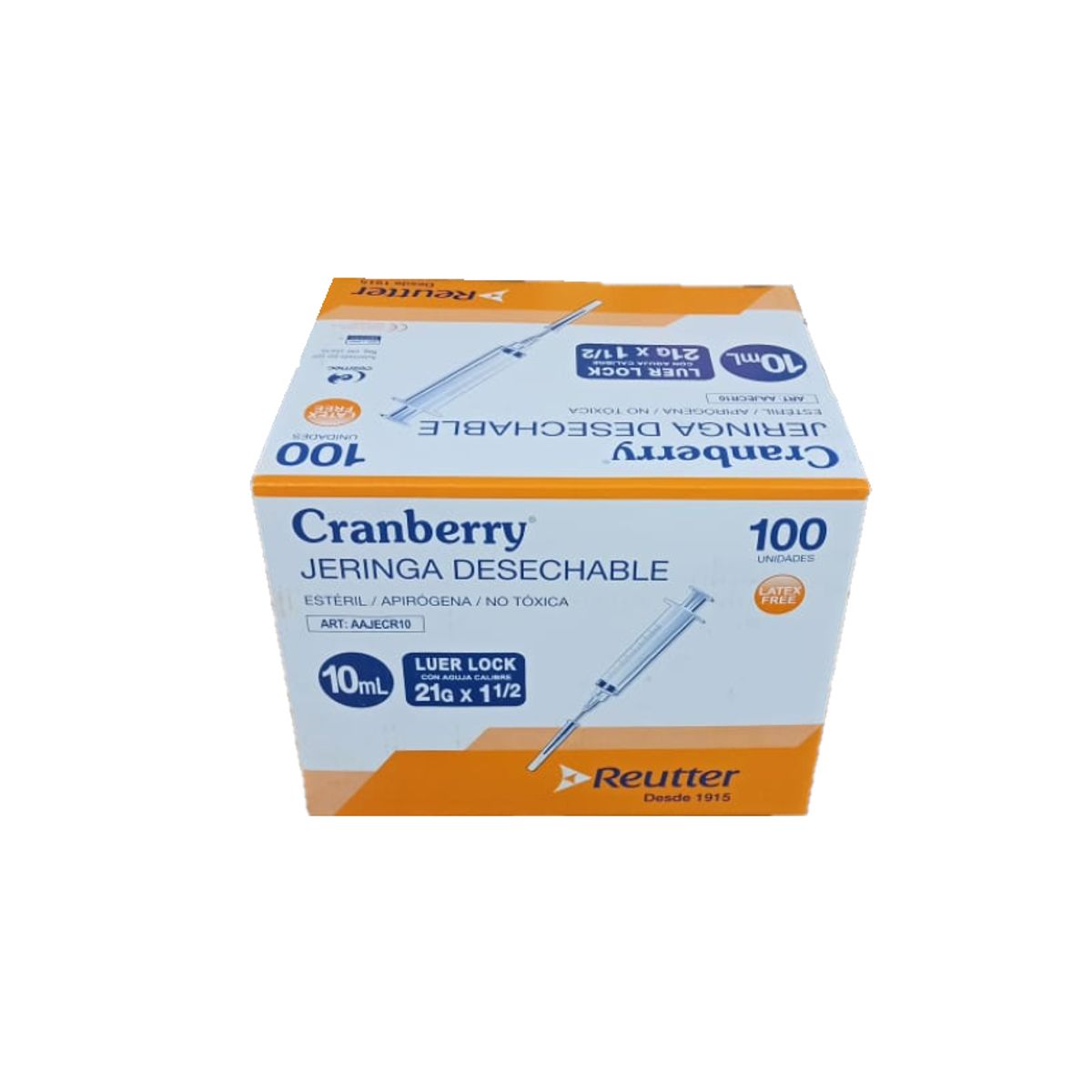 CRANBERRY - Jeringa 5mL con aguja 21G x 1 12 luer lock Cranberry caja 100 unidades