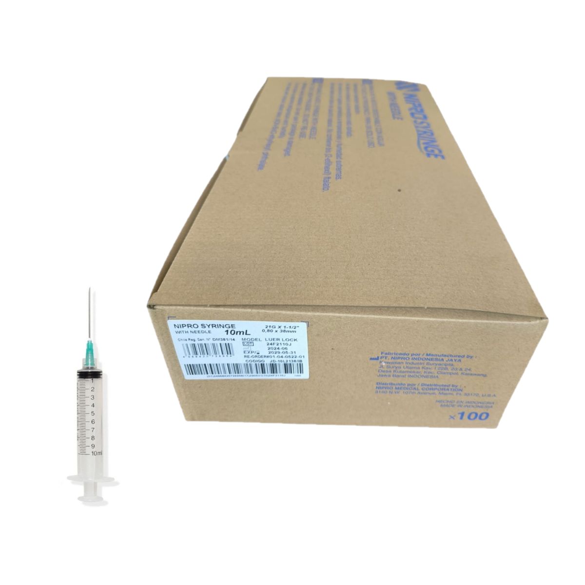 NIPRO - Jeringa 10mL con aguja 21G x 1 12 luer lock Nipro caja 100 unidades