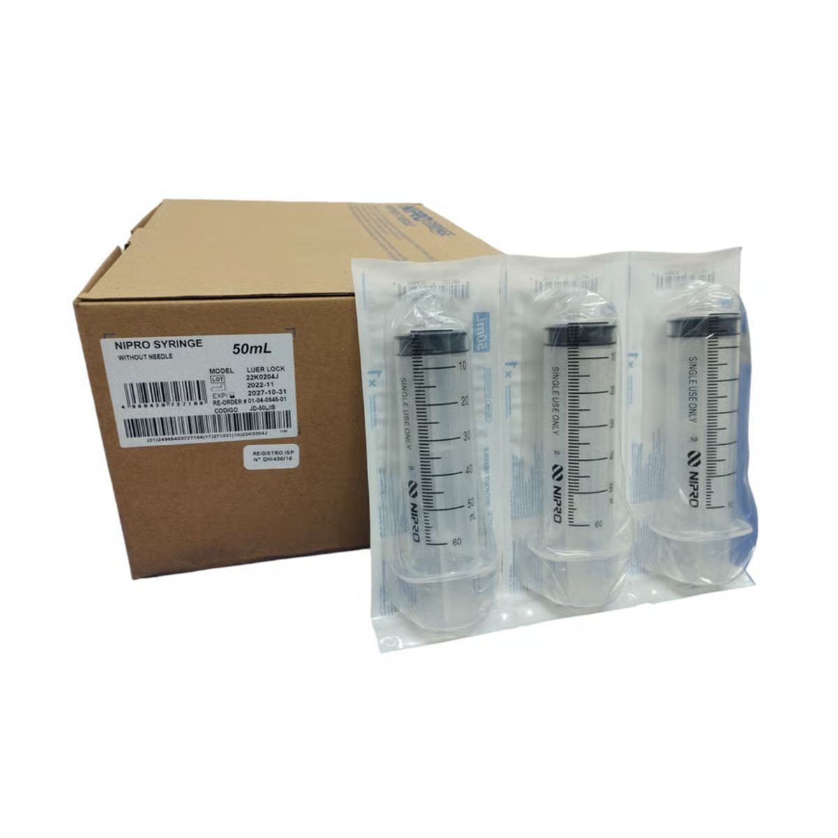 NIPRO - Jeringa 50mL sin aguja punta catéter Nipro caja 30 unidades