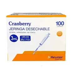 CRANBERRY - Jeringa 3mL con aguja 21G x 1 12 luer lock caja 100 unidades