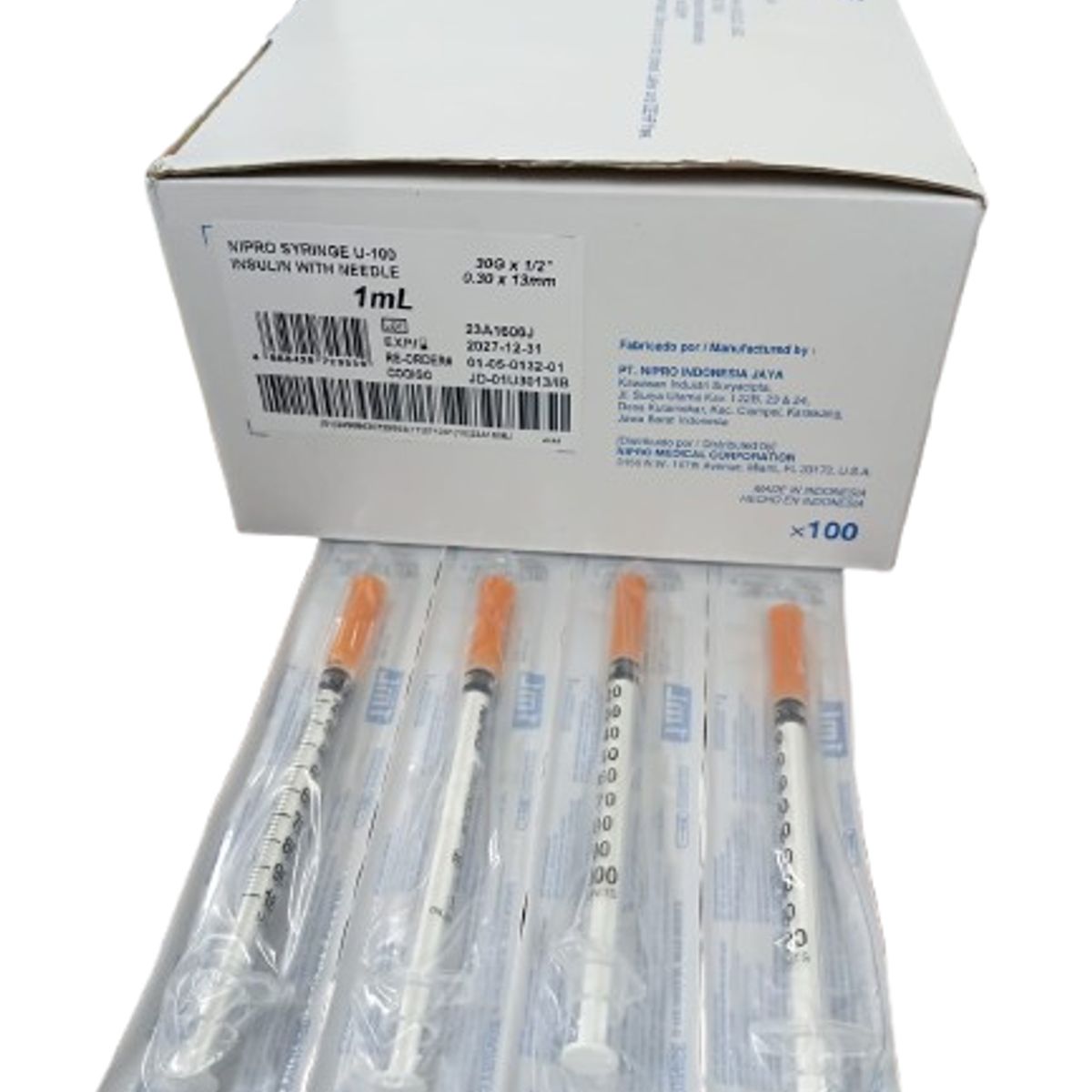 NIPRO - Jeringa insulina 1mL con aguja 30 G x 12 Nipro caja 100 unidades