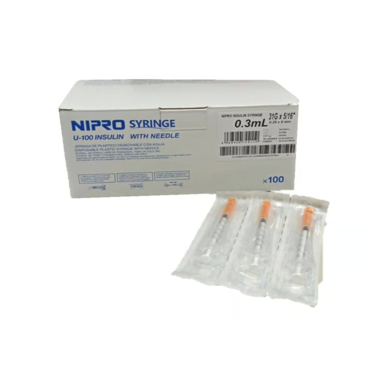 NIPRO - Jeringa insulina 0,3mL con aguja 31 G x 516 Nipro caja 100 unidades