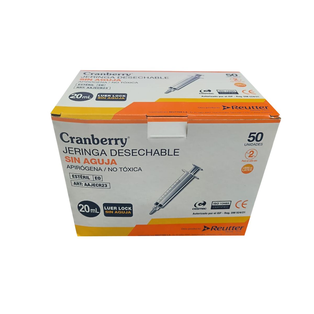 CRANBERRY - Jeringa 20ml Con Aguja Luer Lock 21gx1 12 Cranberry 50 Un
