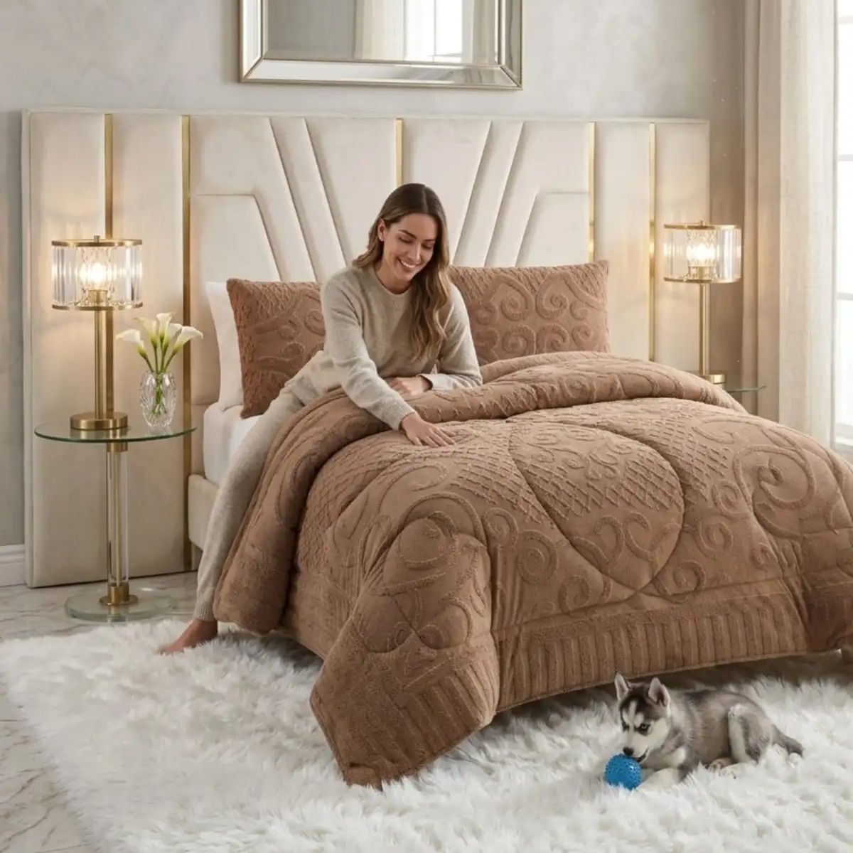 GENERICO - Cubrecama Plumón Jacquard Premium 2 Plazas Invierno Térmico