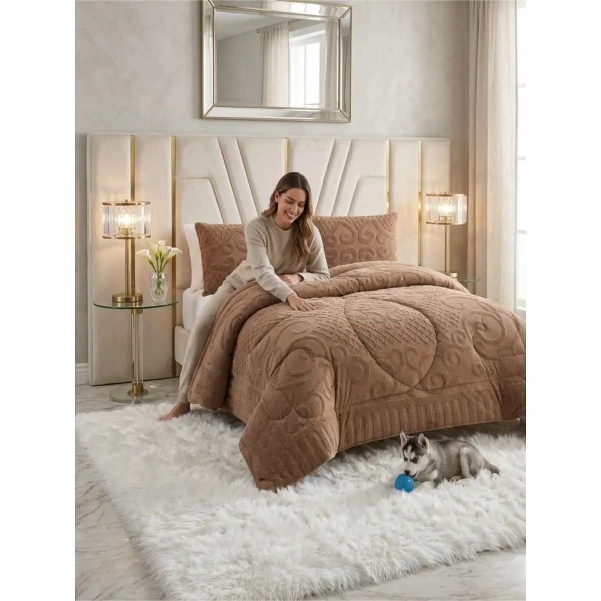 GENERICO - Cubrecama Plumón Jacquard Premium 2 Plazas Invierno Térmico