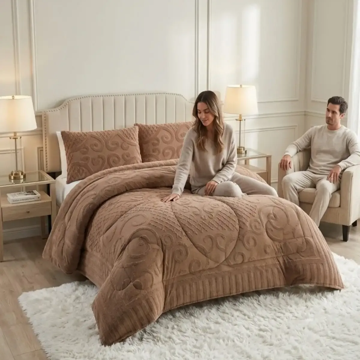 GENERICO - Cubrecama Plumón Jacquard Premium 2 Plazas Invierno Térmico