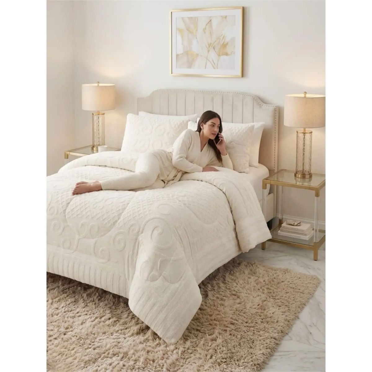 GENERICO - Cubrecama Plumón Jacquard Premium 2 Plazas Invierno Térmico