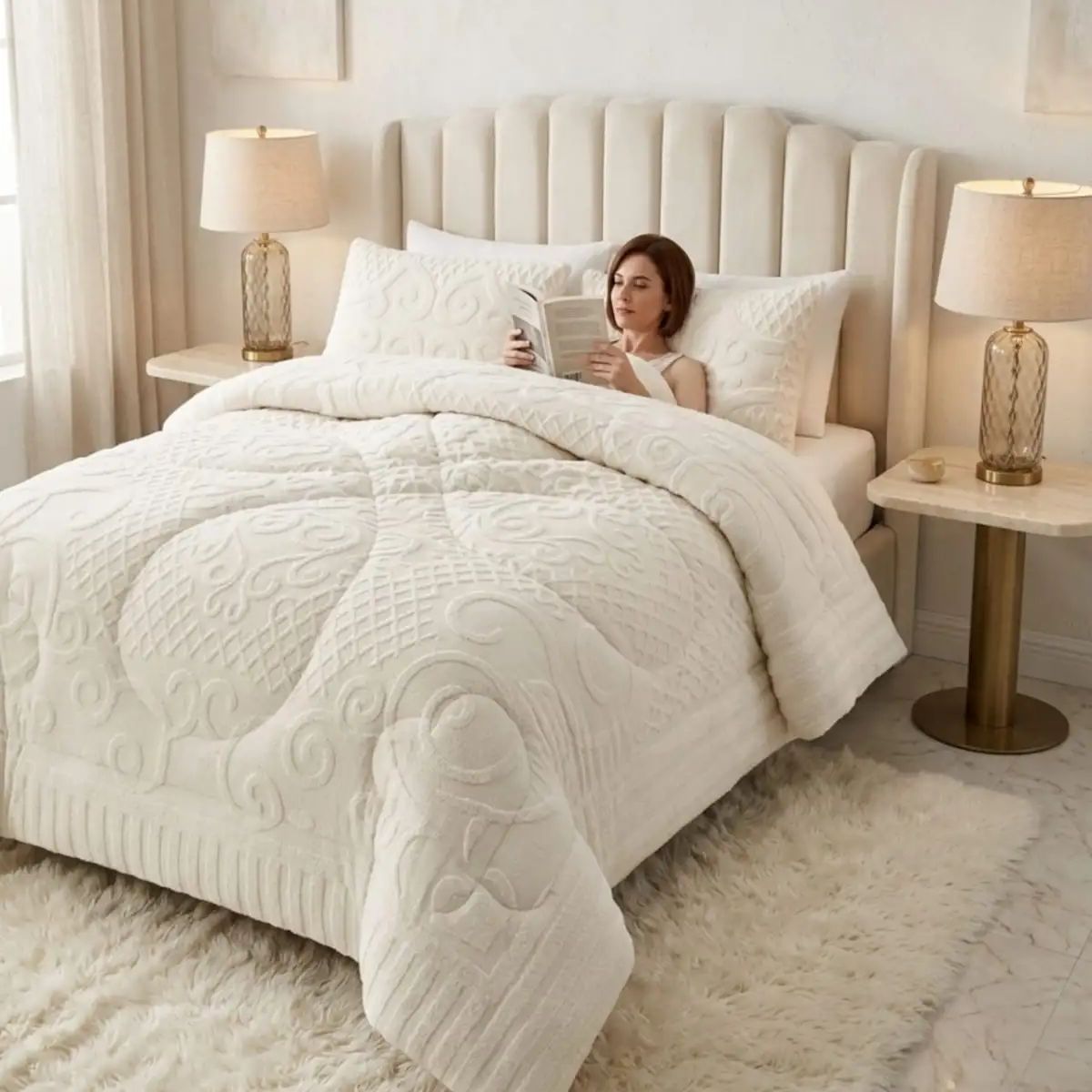 GENERICO - Cubrecama Plumón Jacquard Premium 2 Plazas Invierno Térmico