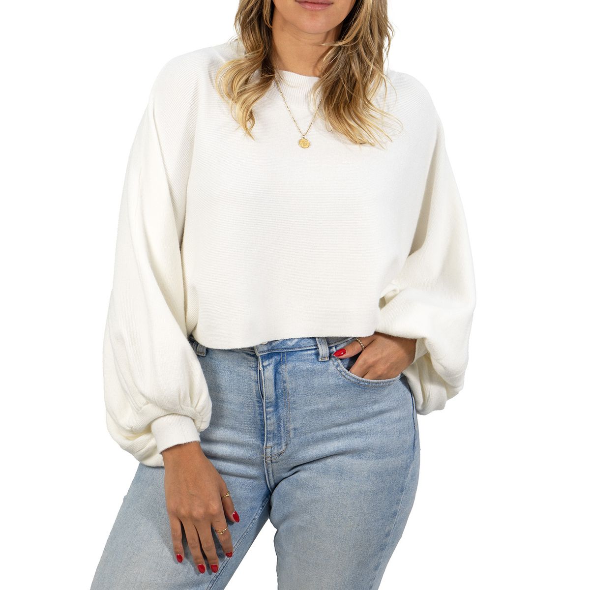 HIPSY SWIMWEAR - Sweater Crop Mujer Tejido Mangas Globo Varios Colores