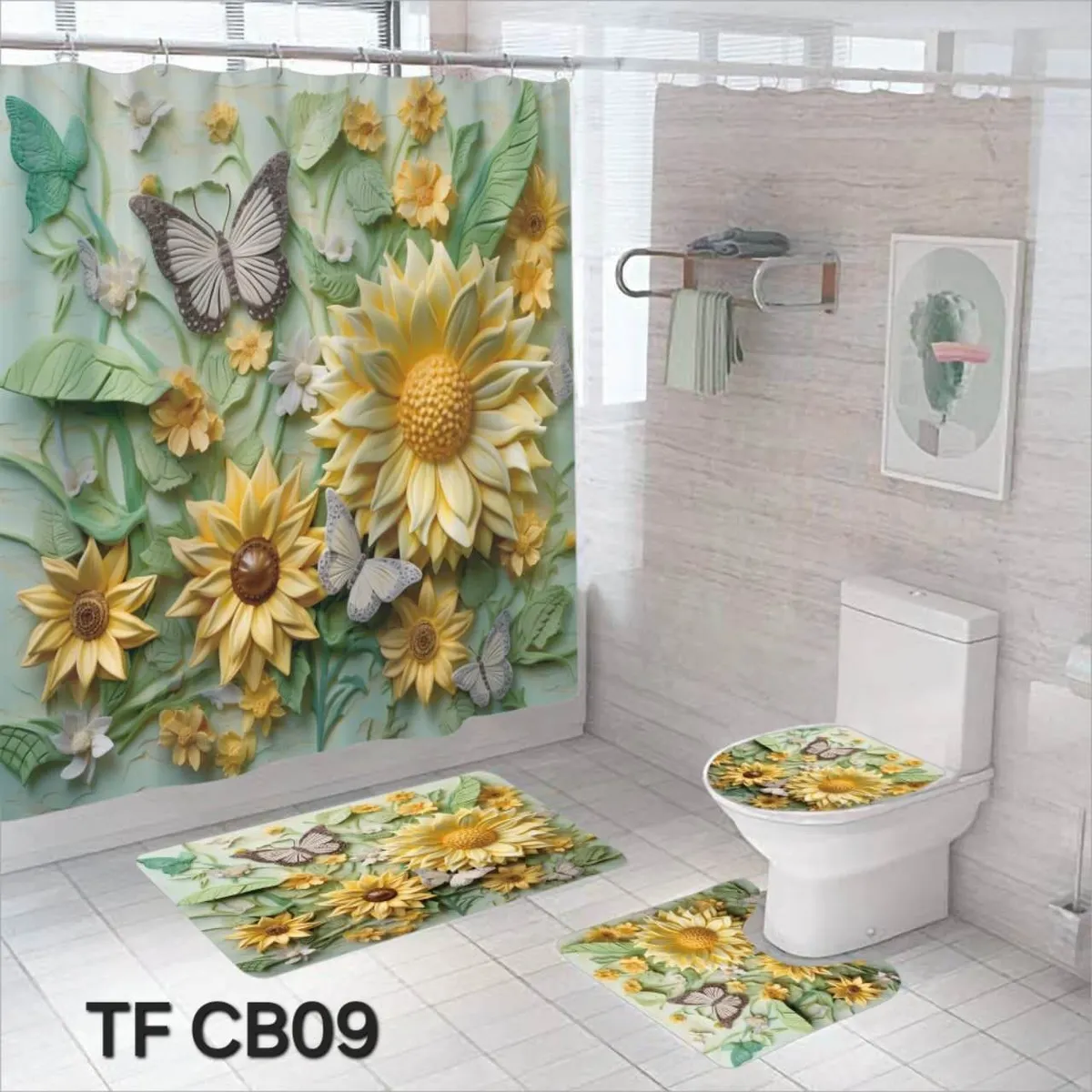 GENERICO - Set de baño 4 piezas con cortina impermeable