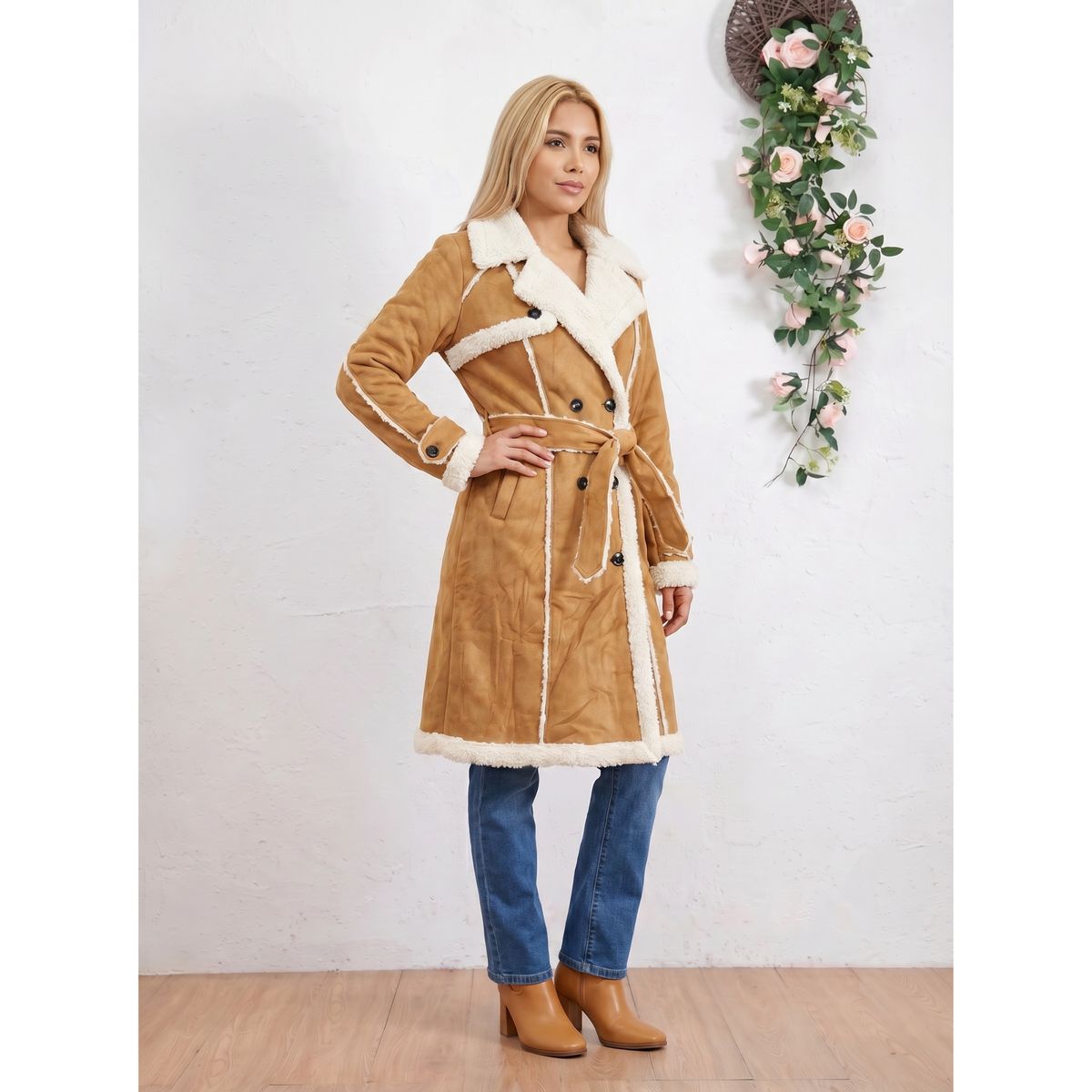 LIKE SHOP - Abrigo Largo Chaqueta Mujer Tipo Gamuza Interior Chiporro Z836