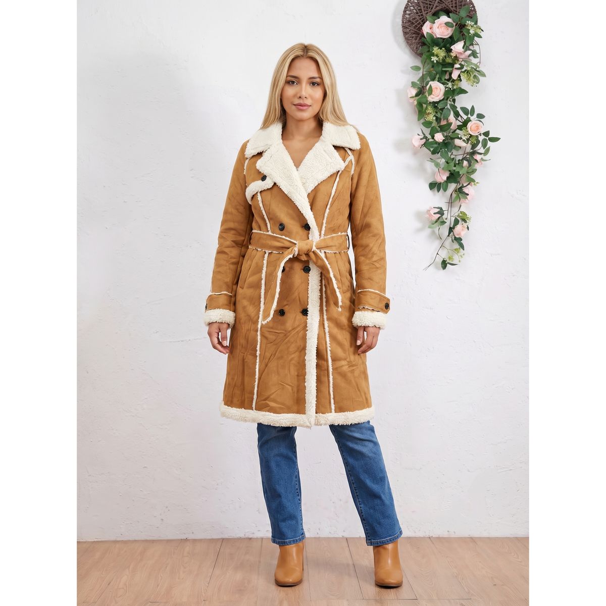 LIKE SHOP - Abrigo Largo Chaqueta Mujer Tipo Gamuza Interior Chiporro Z836