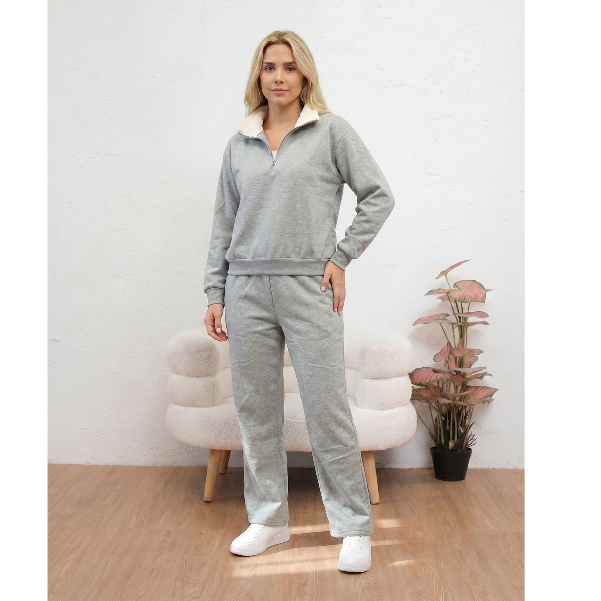 LIKE SHOP - Conjunto Mujer Afranelado Buzo Poleron Invierno Moda 7218
