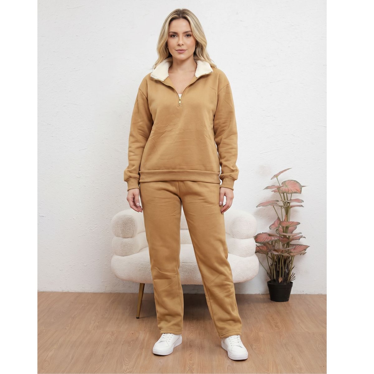 LIKE SHOP - Conjunto Mujer Afranelado Buzo Poleron Invierno Moda 7218