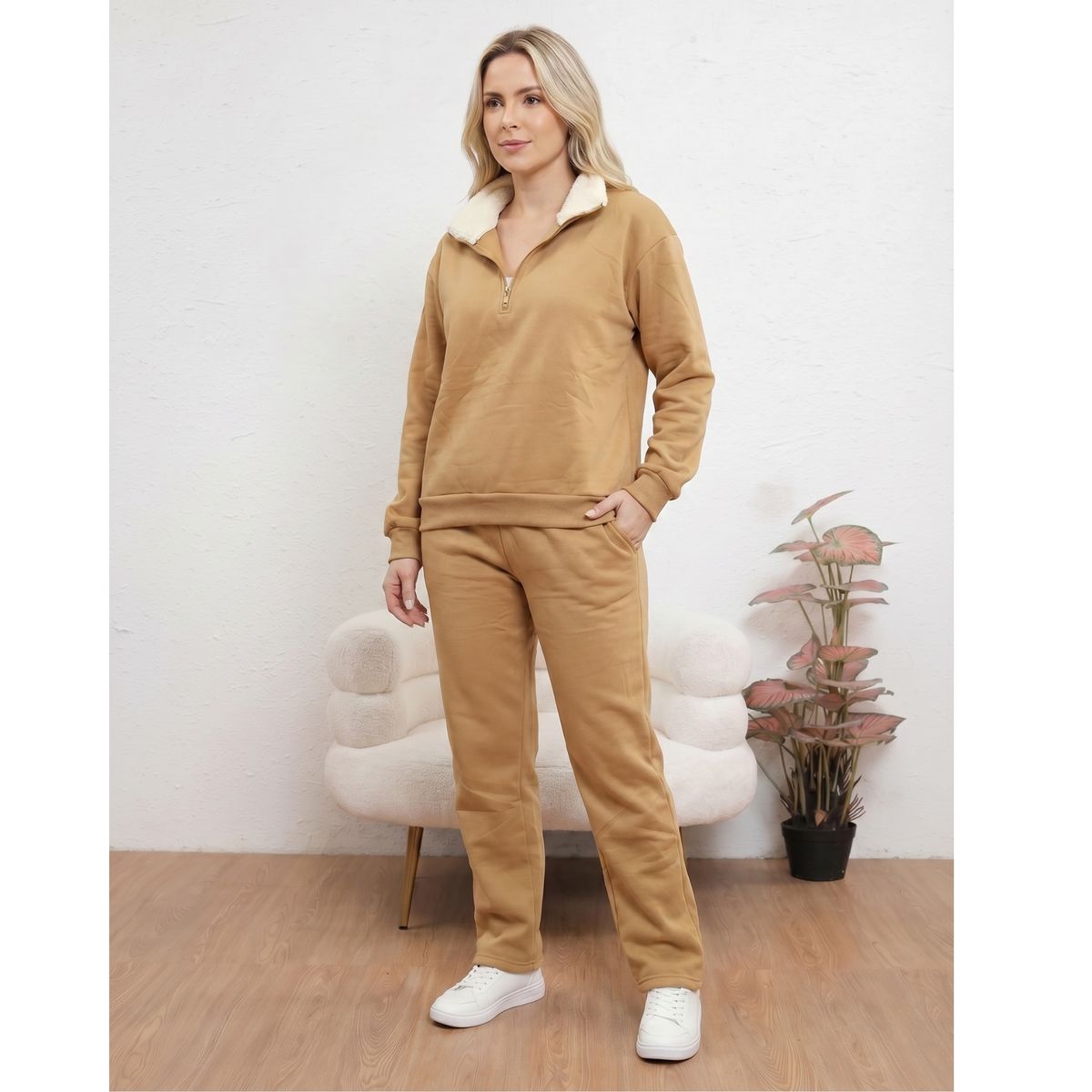 LIKE SHOP - Conjunto Mujer Afranelado Buzo Poleron Invierno Moda 7218
