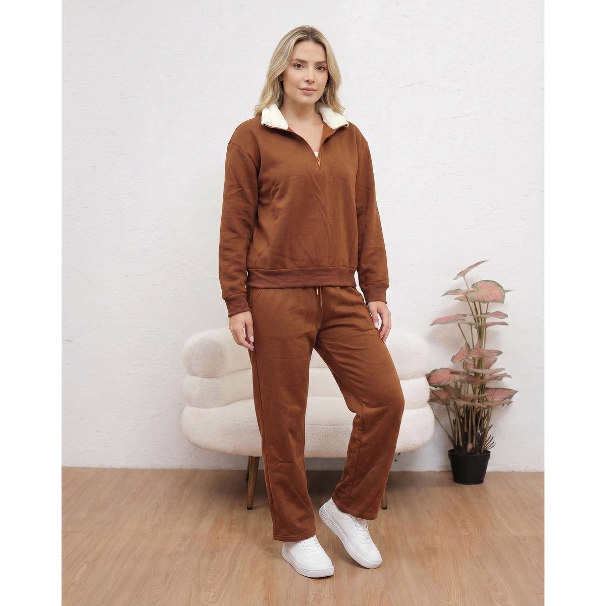 LIKE SHOP - Conjunto Mujer Afranelado Buzo Poleron Invierno Moda 7218