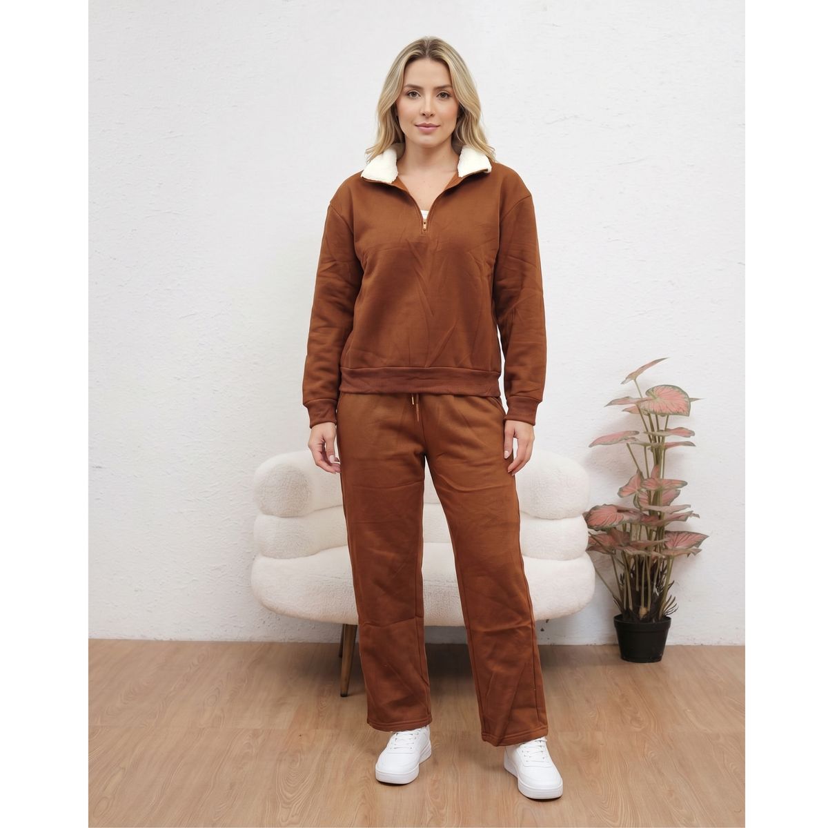 LIKE SHOP - Conjunto Mujer Afranelado Buzo Poleron Invierno Moda 7218