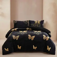 GENERICO - Cobertor Chiporro Invierno 2 Plazas - Negro Mariposas Doradas 247