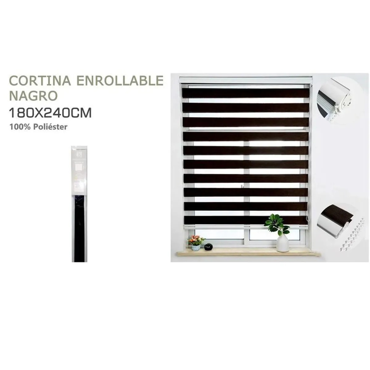 GENERICO - Cortina Roller Duo Lisa  180 x 240 color negro
