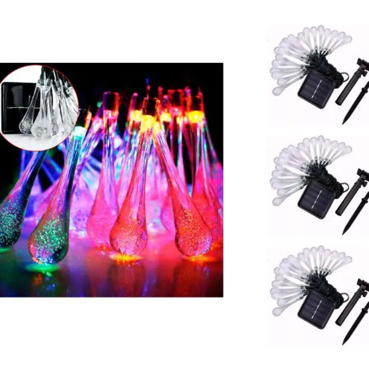 GENERICO - Pack X3 Guirnalda Gota De Agua Led Colores Carga Solar