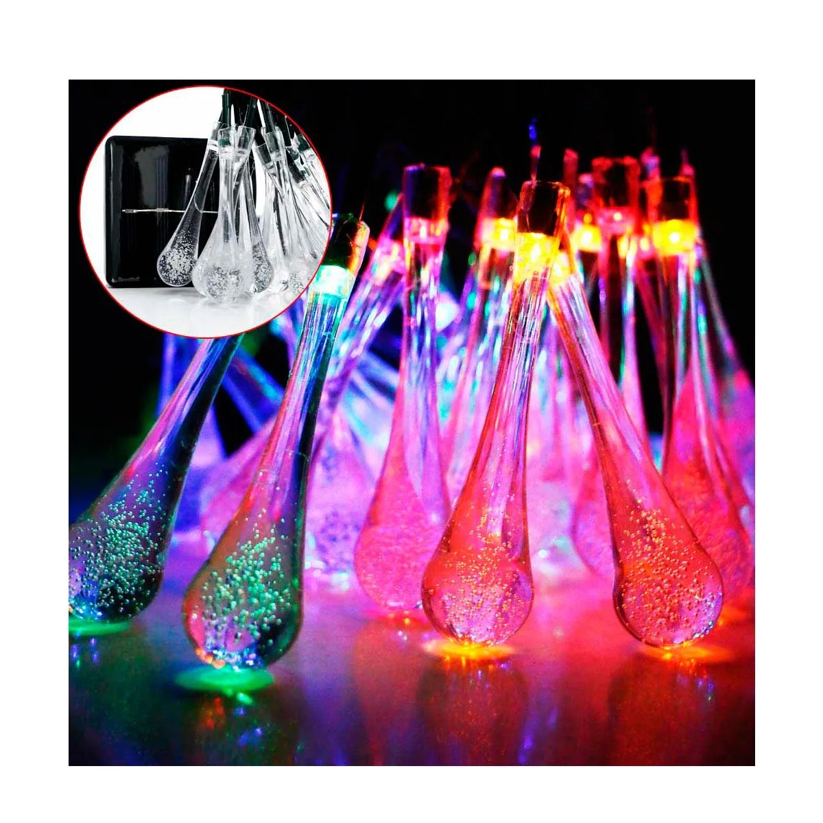 GENERICO - Pack X3 Guirnalda Gota De Agua Led Colores Carga Solar