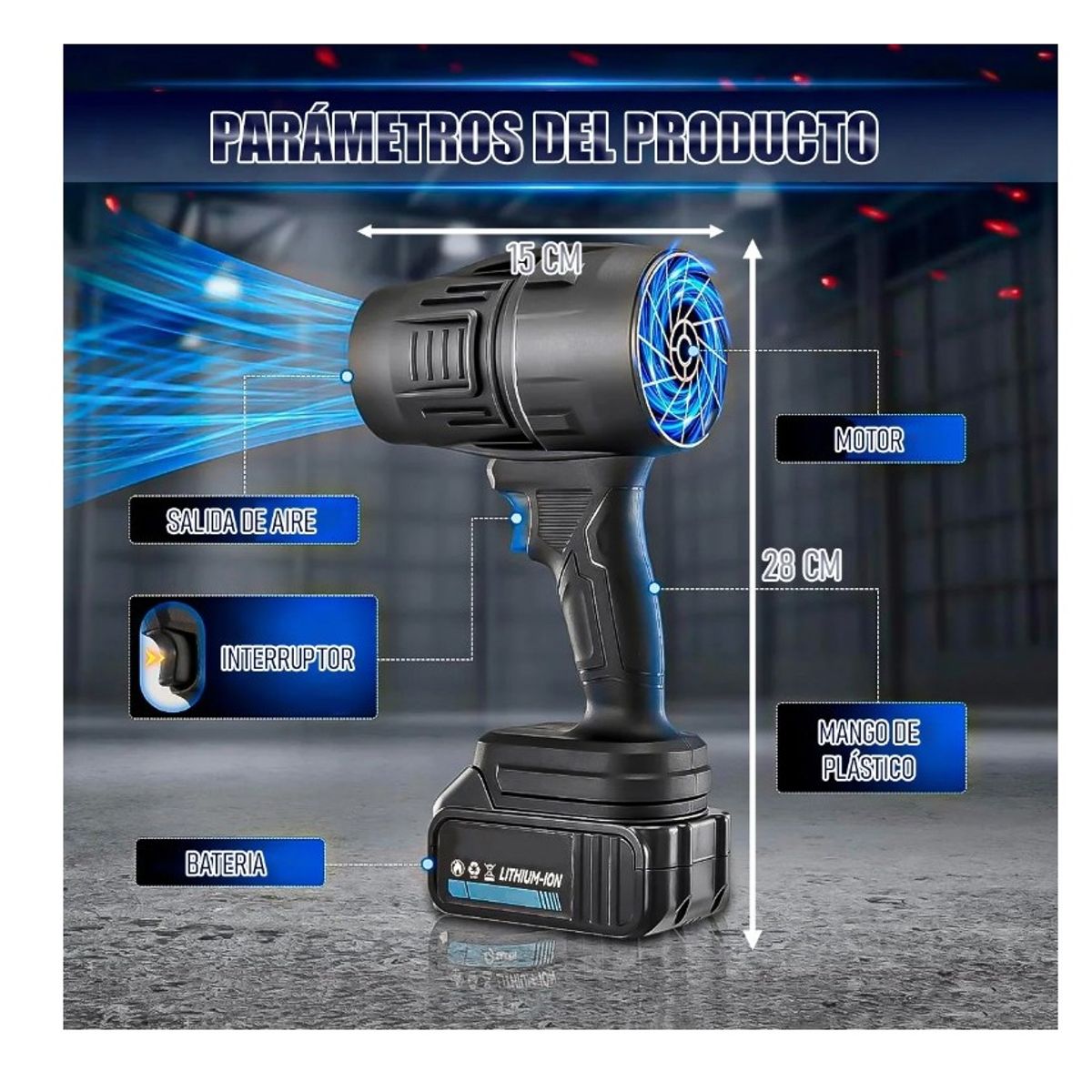 GENERICO - Soplador De Hojas Eléctrico Inalámbrico 1050w Batería 1