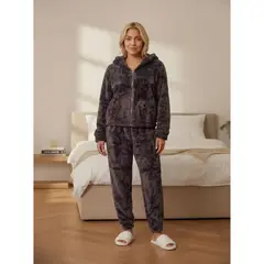 LIKE SHOP - Pijama Mujer 2 Piezas Corderito Pantalón Polerón Con Cierre R209