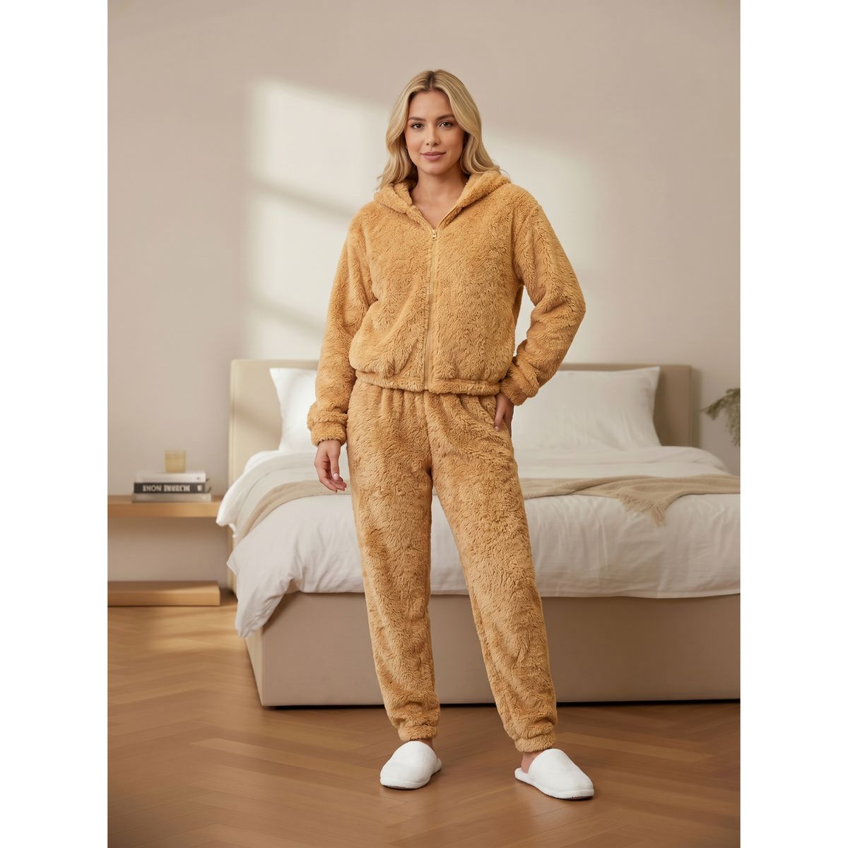 LIKE SHOP - Pijama Mujer 2 Piezas Corderito Pantalón Polerón Con Cierre R209