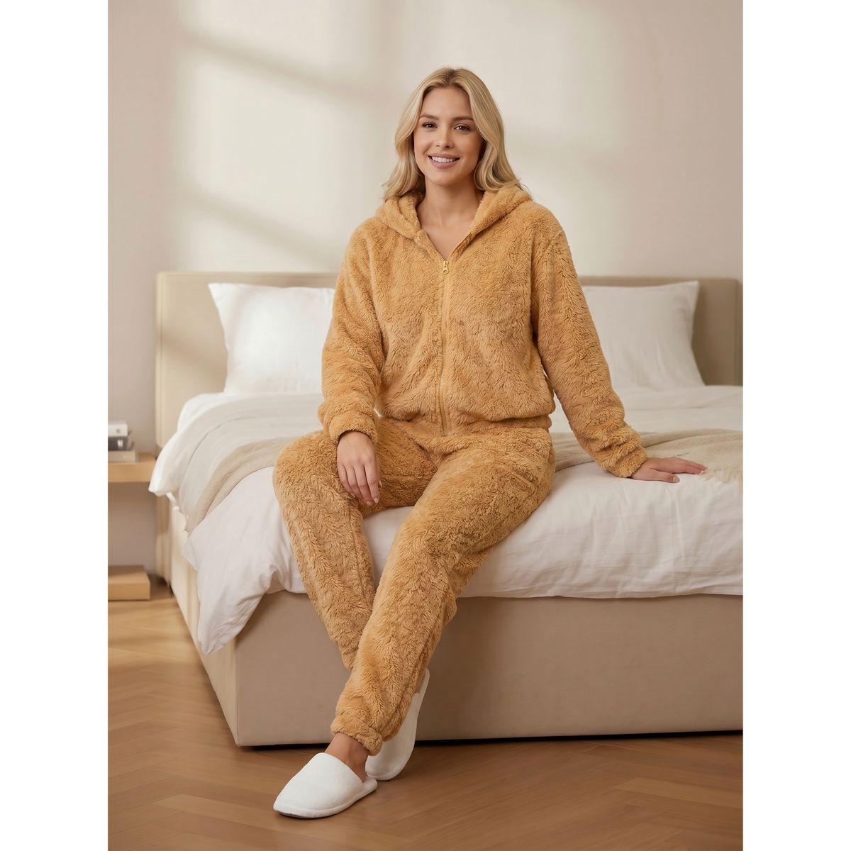 LIKE SHOP - Pijama Mujer 2 Piezas Corderito Pantalón Polerón Con Cierre R209