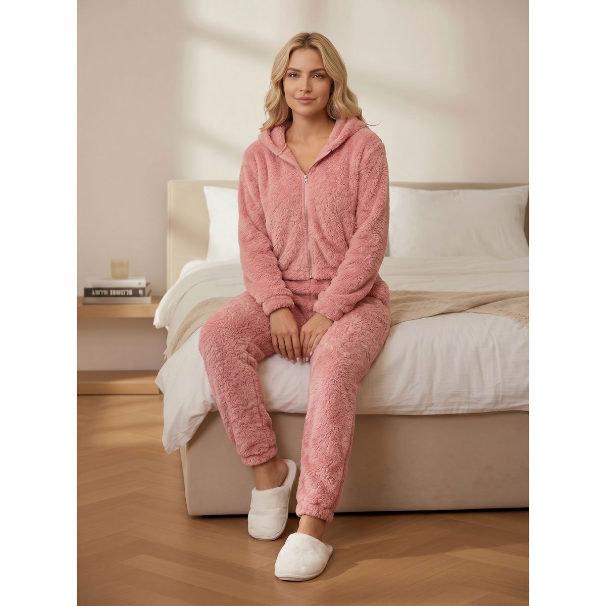 LIKE SHOP - Pijama Mujer 2 Piezas Corderito Pantalón Polerón Con Cierre R209