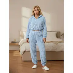 LIKE SHOP - Pijama Mujer 2 Piezas Corderito Pantalón Polerón Con Cierre R209