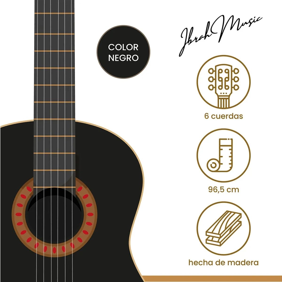 GENERICO - Guitarra Acústica Clásica 39 Negra + Accesorios