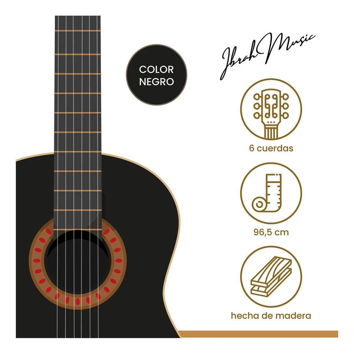 GENERICO - Guitarra Acústica Clásica 39 Negra + Accesorios