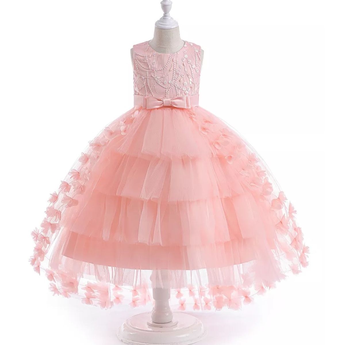 ALMA & DECO - Vestido Bautizo Paje Fiesta Modelo Flor Rosa con Lazo Ajustable