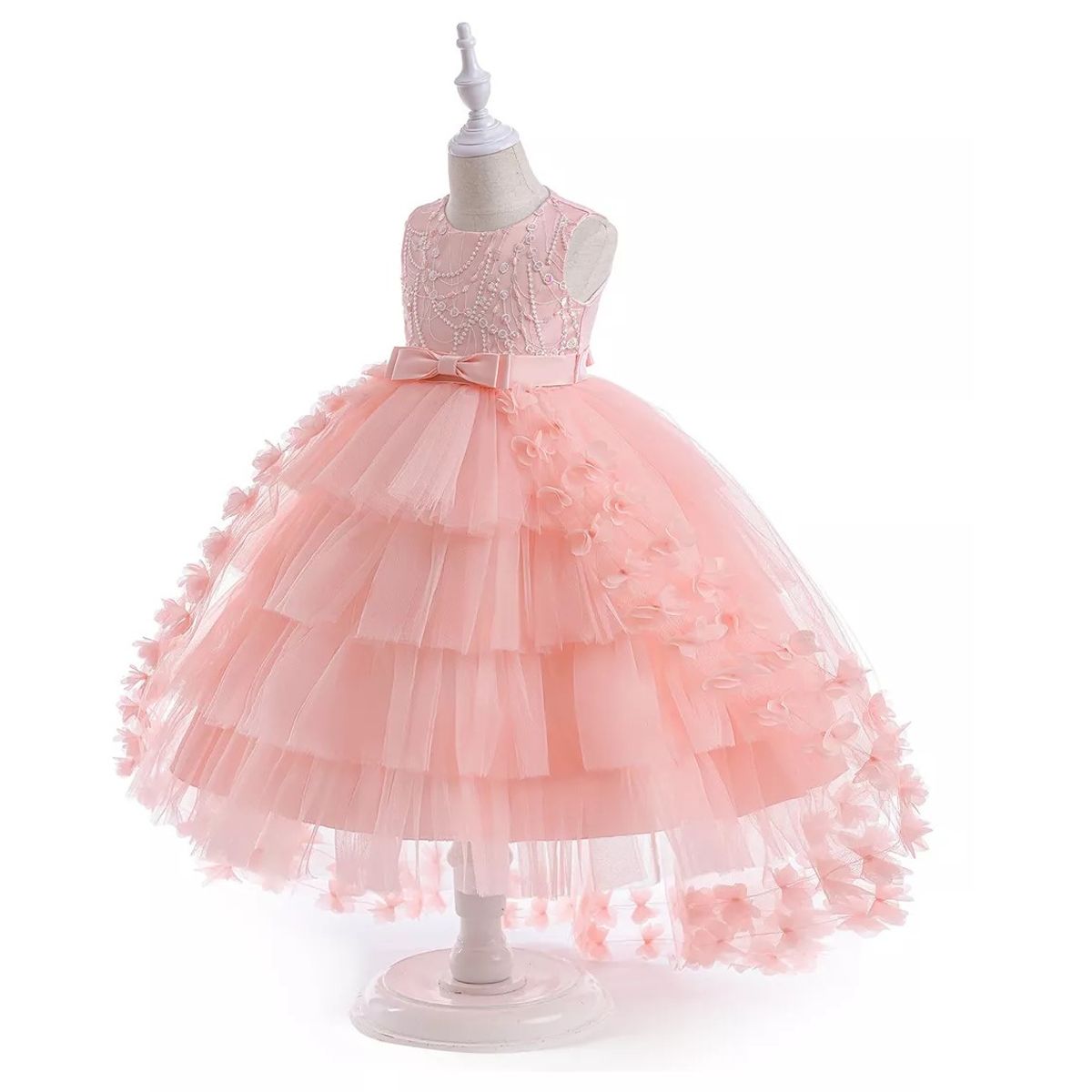 ALMA & DECO - Vestido Bautizo Paje Fiesta Modelo Flor Rosa con Lazo Ajustable