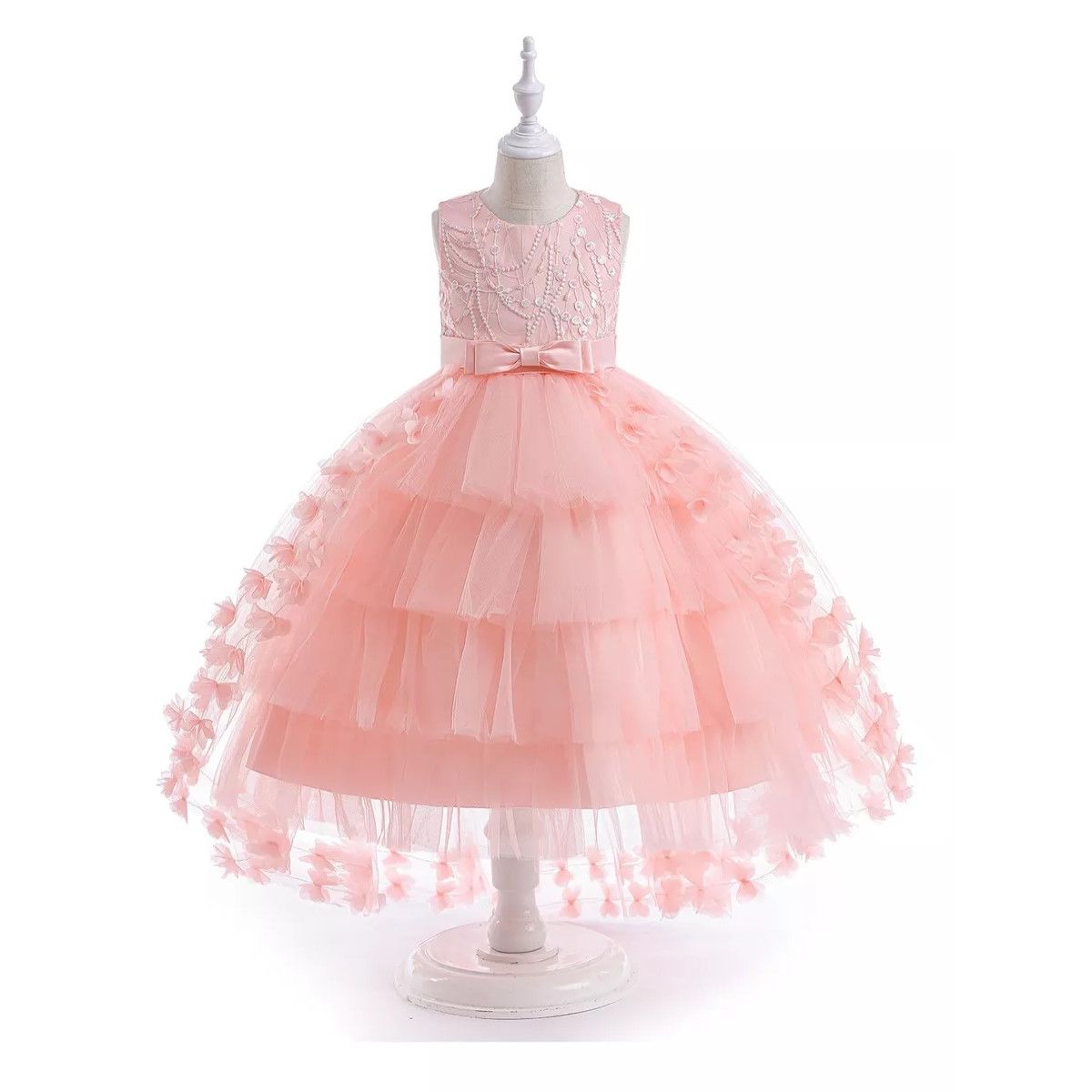 ALMA & DECO - Vestido Bautizo Paje Fiesta Modelo Flor Rosa con Lazo Ajustable